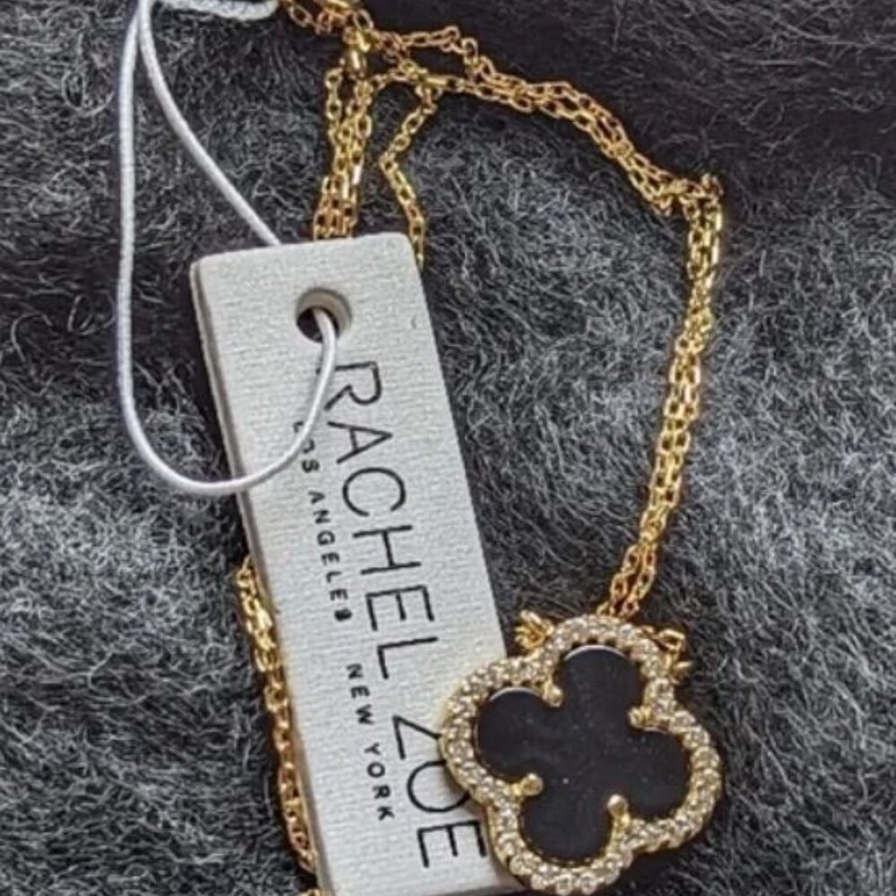 NWT Rachel Zoe Sterling Silver Black Clover Pave Necklace - Picture 2 of 10